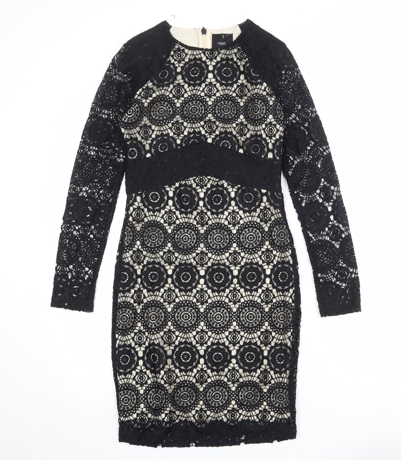 NEXT Womens Black Geometric Nylon Shift Size 6 Round Neck Zip