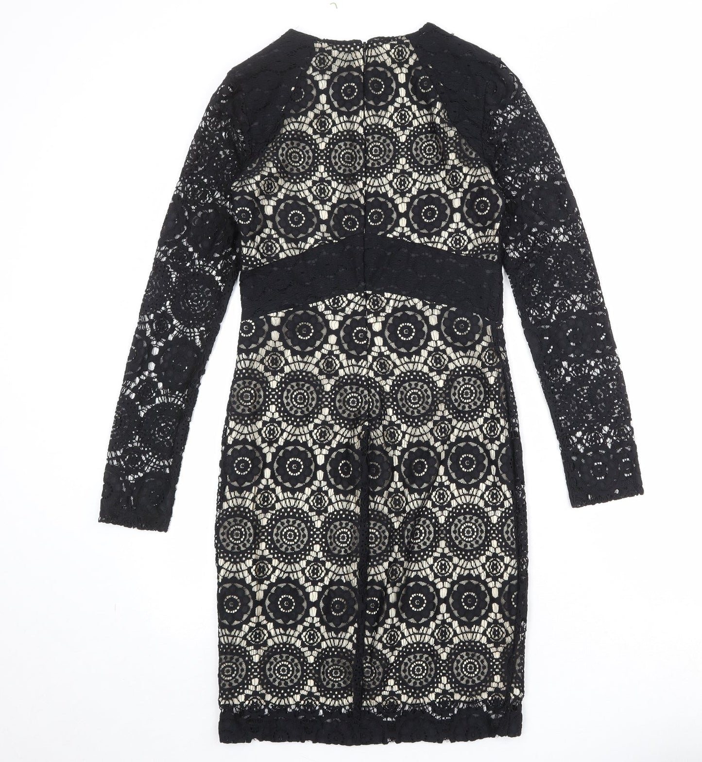 NEXT Womens Black Geometric Nylon Shift Size 6 Round Neck Zip