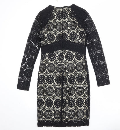 NEXT Womens Black Geometric Nylon Shift Size 6 Round Neck Zip