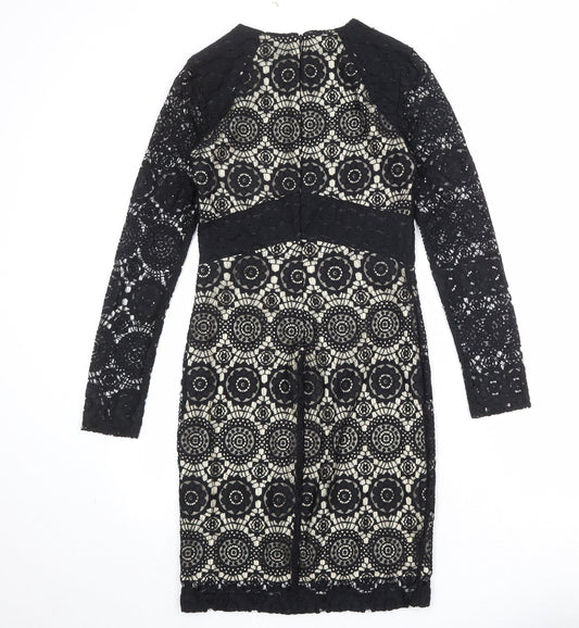 NEXT Womens Black Geometric Nylon Shift Size 6 Round Neck Zip