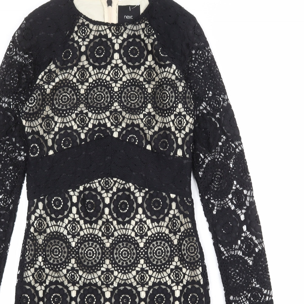 NEXT Womens Black Geometric Nylon Shift Size 6 Round Neck Zip