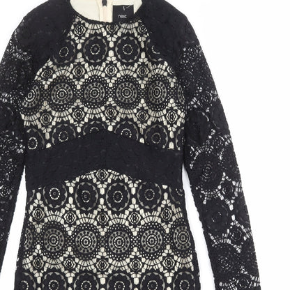 NEXT Womens Black Geometric Nylon Shift Size 6 Round Neck Zip