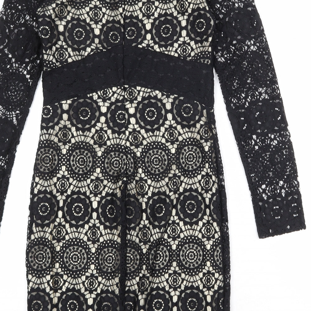 NEXT Womens Black Geometric Nylon Shift Size 6 Round Neck Zip