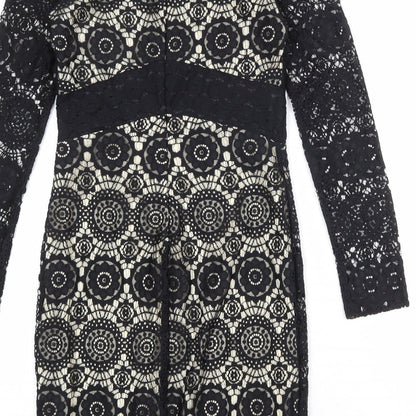 NEXT Womens Black Geometric Nylon Shift Size 6 Round Neck Zip