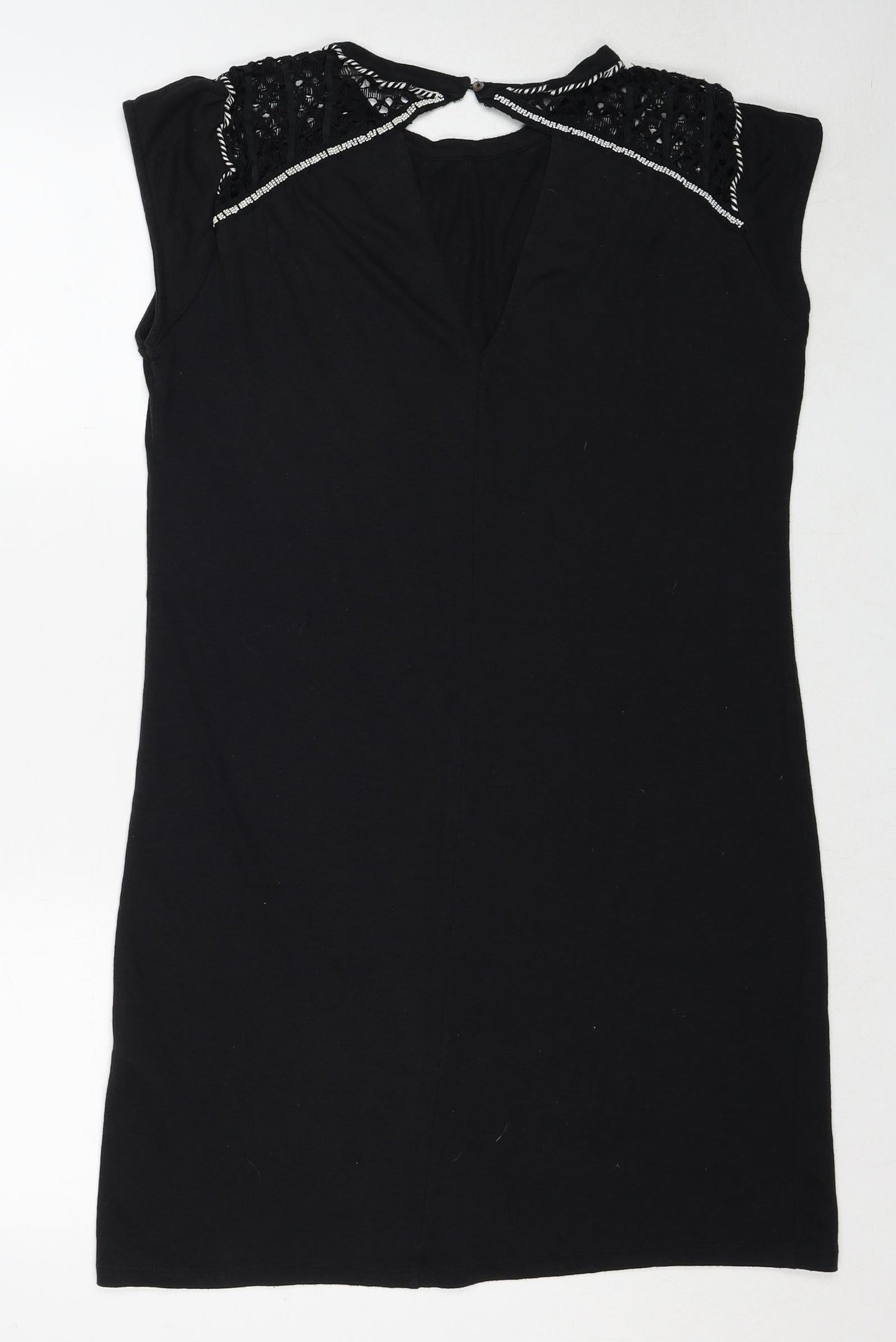 Garcia Womens Black Linen A-Line Size L Round Neck Button