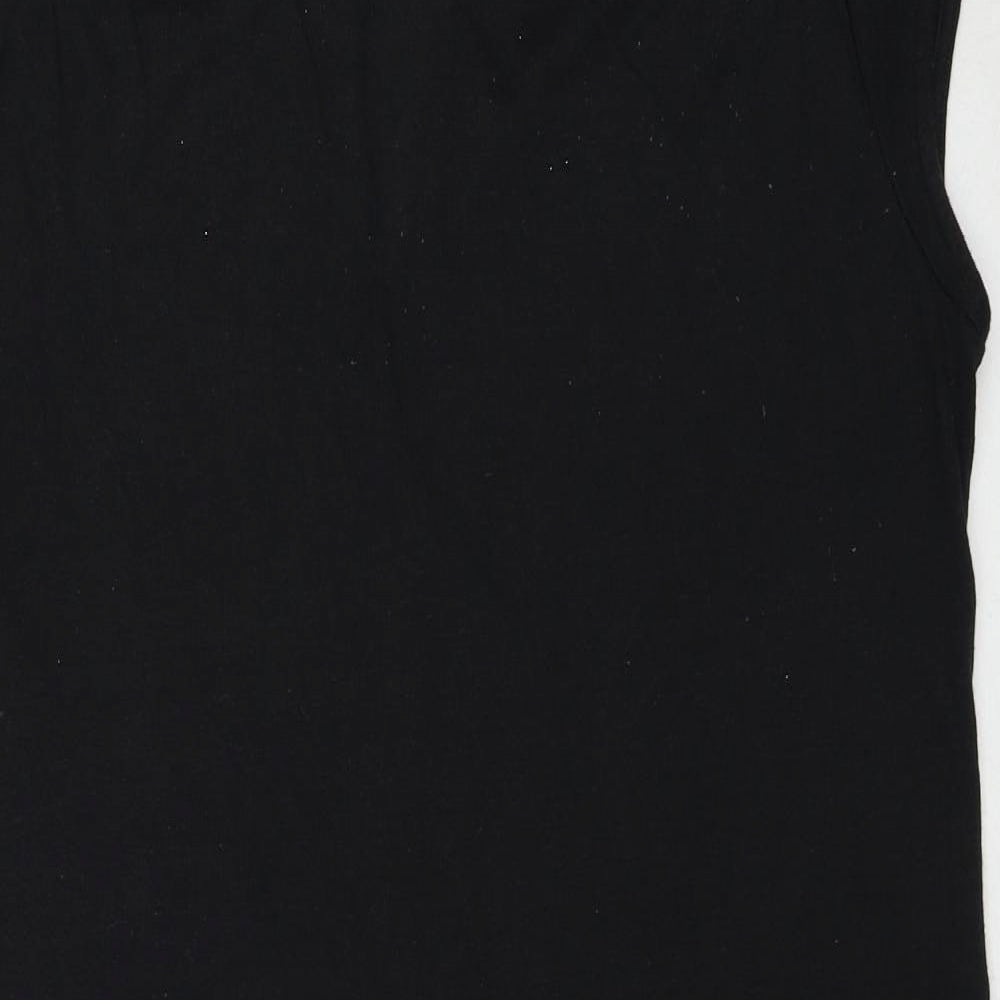 Garcia Womens Black Linen A-Line Size L Round Neck Button