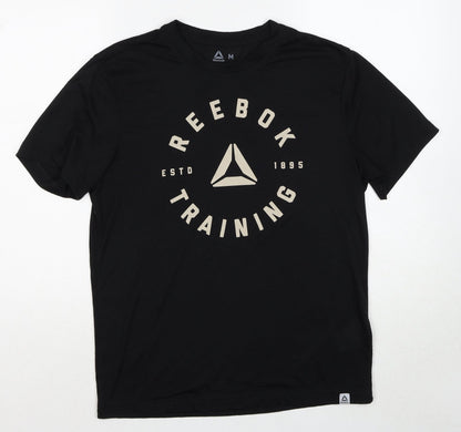 Reebok Mens Black Polyester T-Shirt Size M Round Neck