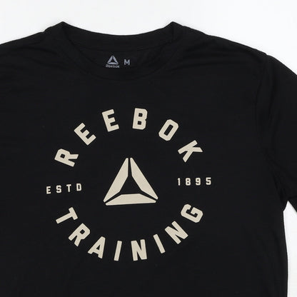 Reebok Mens Black Polyester T-Shirt Size M Round Neck