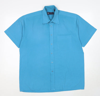 Mens UK Size L Casual Shirtings Blue  Button-Up Short Sleeve Casual Shirt