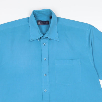 Mens UK Size L Casual Shirtings Blue  Button-Up Short Sleeve Casual Shirt