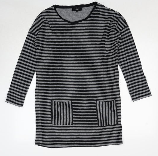 NEXT Womens Black Striped Cotton Jumper Dress Size 10 Round Neck Pullover
