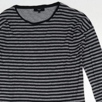 NEXT Womens Black Striped Cotton Jumper Dress Size 10 Round Neck Pullover