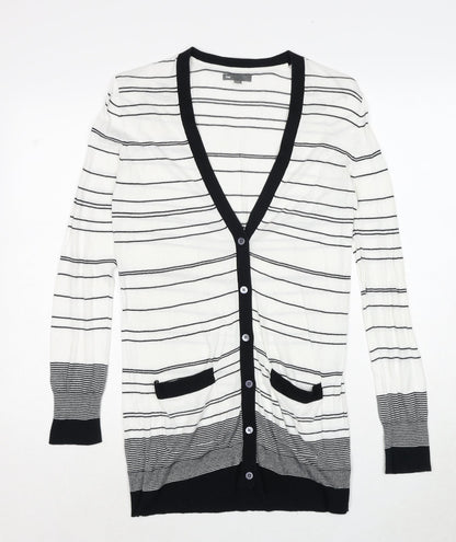 Gap Womens White V-Neck Striped Cotton Cardigan Jumper Size S