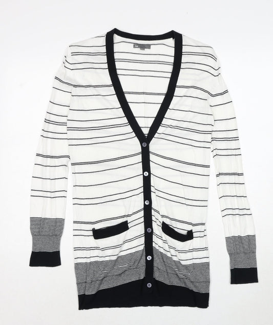 Gap Womens White V-Neck Striped Cotton Cardigan Jumper Size S