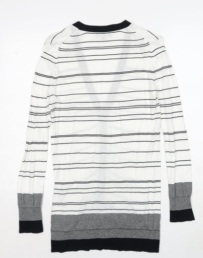 Gap Womens White V-Neck Striped Cotton Cardigan Jumper Size S
