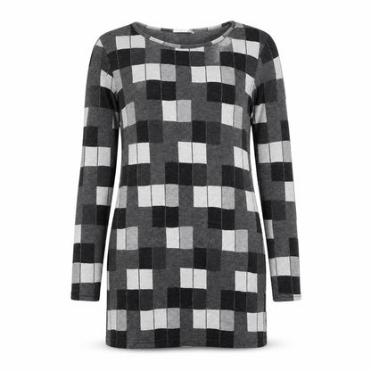 Silk Womens Grey Geometric Polyester Shift Size 10 Round Neck Pullover