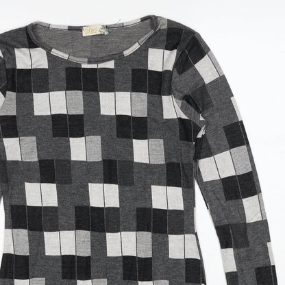 Silk Womens Grey Geometric Polyester Shift Size 10 Round Neck Pullover