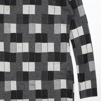 Silk Womens Grey Geometric Polyester Shift Size 10 Round Neck Pullover