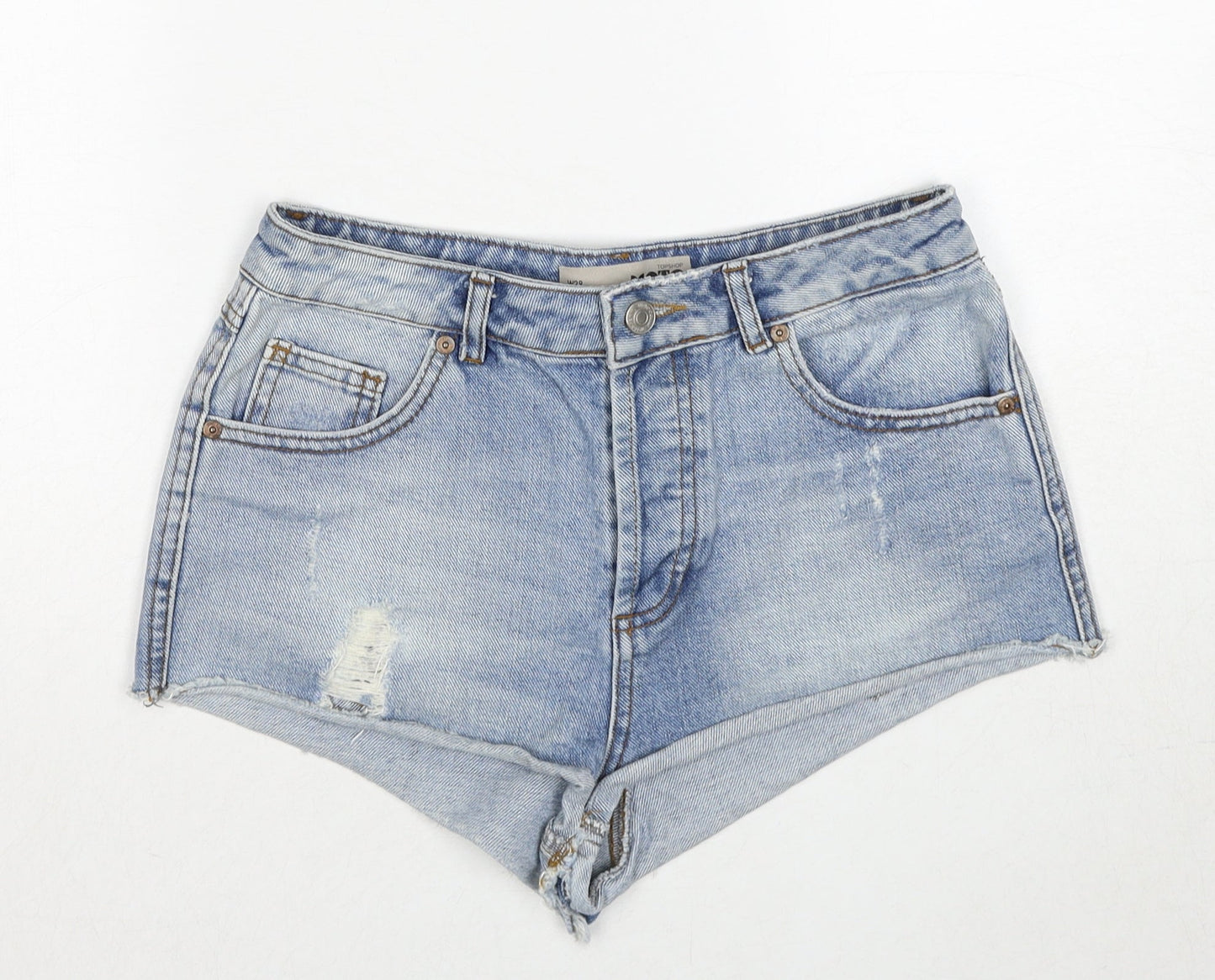 Topshop Womens Blue Cotton Cut-Off Shorts Size 28 in Regular Zip