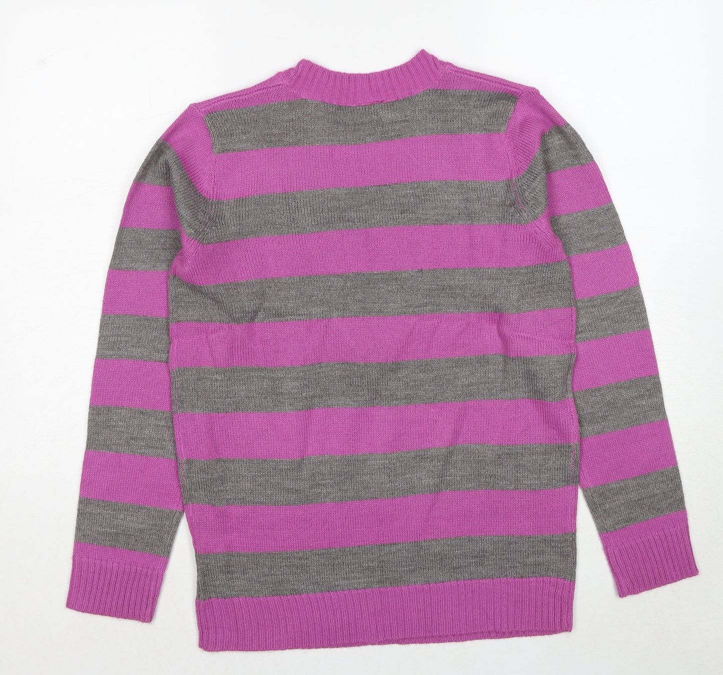 Carroll Reed Womens Purple V-Neck Striped Acrylic Pullover Jumper Size M