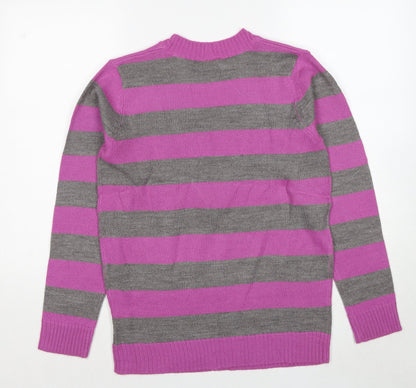 Carroll Reed Womens Purple V-Neck Striped Acrylic Pullover Jumper Size M