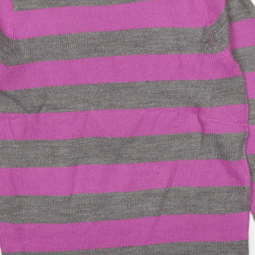 Carroll Reed Womens Purple V-Neck Striped Acrylic Pullover Jumper Size M