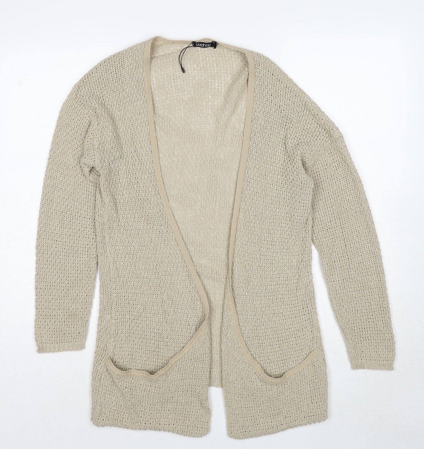 Boohoo Womens Beige V-Neck Acrylic Cardigan Jumper Size S - Size S/M