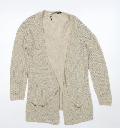 Boohoo Womens Beige V-Neck Acrylic Cardigan Jumper Size S - Size S/M