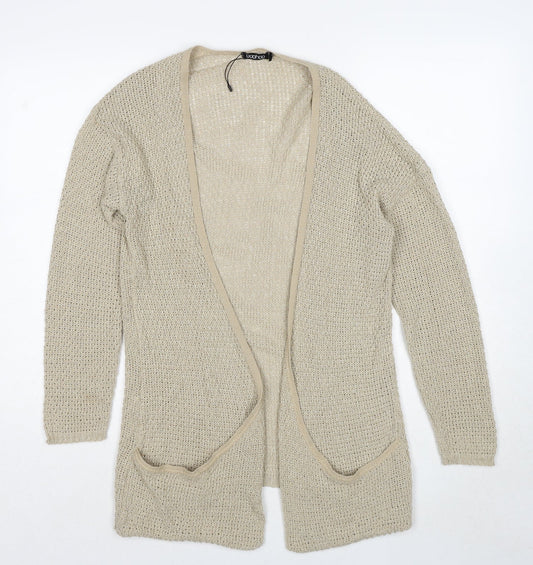 Boohoo Womens Beige V-Neck Acrylic Cardigan Jumper Size S - Size S/M