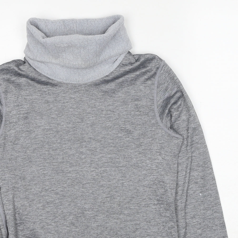 DECATHLON Womens Grey Polyester Basic T-Shirt Size XS Roll Neck Pullover