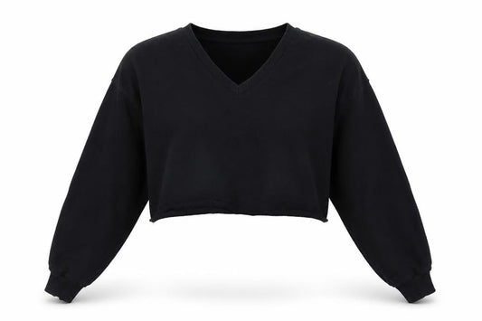 Front view of ASOS women’s black polyester pullover sweatshirt, size UK 6, pullover