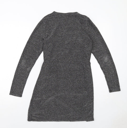 H&M Womens Grey Polyamide Wrap Dress Size M V-Neck Tie