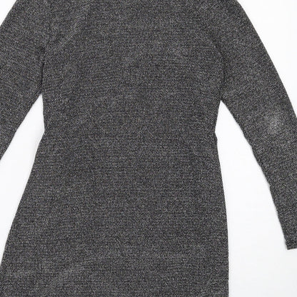 H&M Womens Grey Polyamide Wrap Dress Size M V-Neck Tie