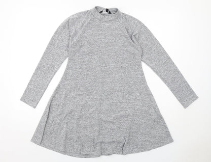New Look Womens Grey Polyester Jumper Dress Size 10 Round Neck Pullover