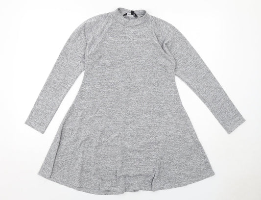New Look Womens Grey Polyester Jumper Dress Size 10 Round Neck Pullover