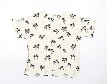 H&M Womens Ivory Geometric Viscose Basic Blouse Size 10 Round Neck - Palm Trees