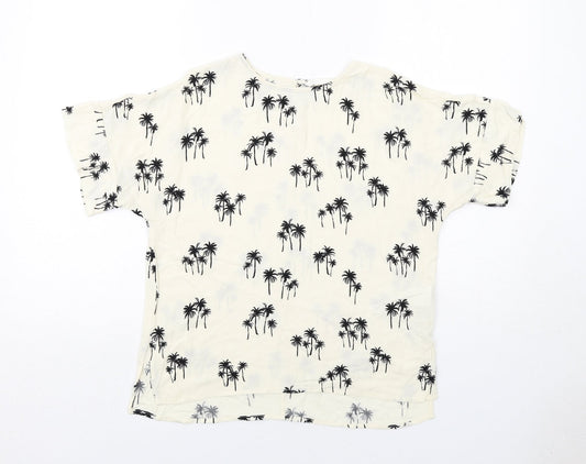 H&M Womens Ivory Geometric Viscose Basic Blouse Size 10 Round Neck - Palm Trees