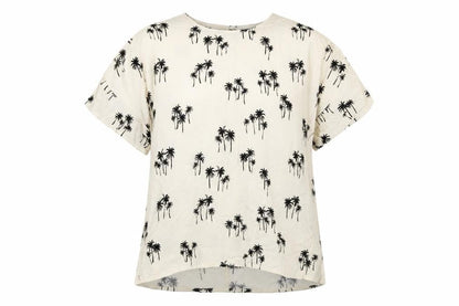 H&M Womens Ivory Geometric Viscose Basic Blouse Size 10 Round Neck - Palm Trees