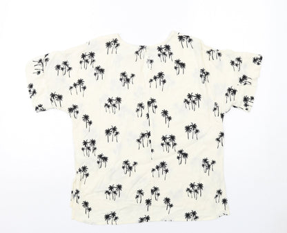 H&M Womens Ivory Geometric Viscose Basic Blouse Size 10 Round Neck - Palm Trees