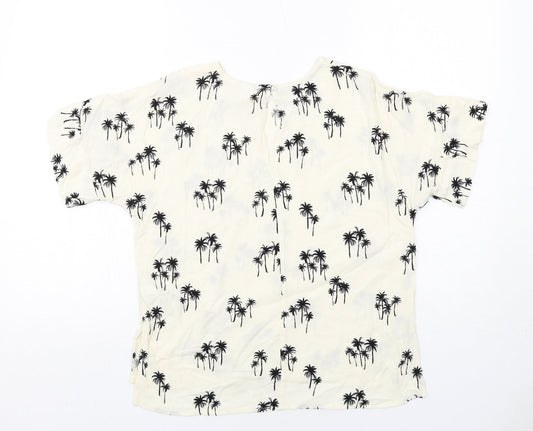 H&M Womens Ivory Geometric Viscose Basic Blouse Size 10 Round Neck - Palm Trees