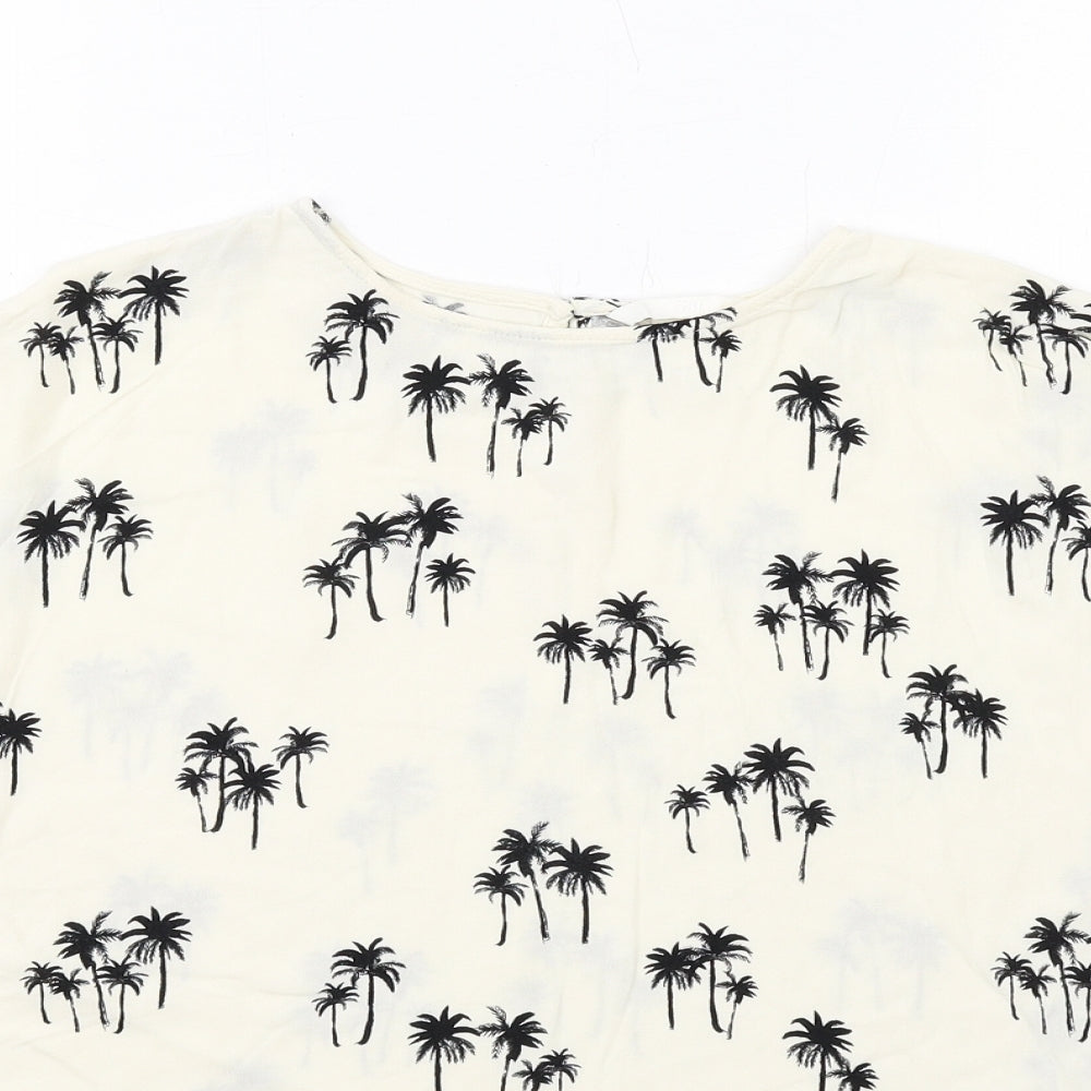 H&M Womens Ivory Geometric Viscose Basic Blouse Size 10 Round Neck - Palm Trees