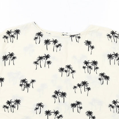 H&M Womens Ivory Geometric Viscose Basic Blouse Size 10 Round Neck - Palm Trees