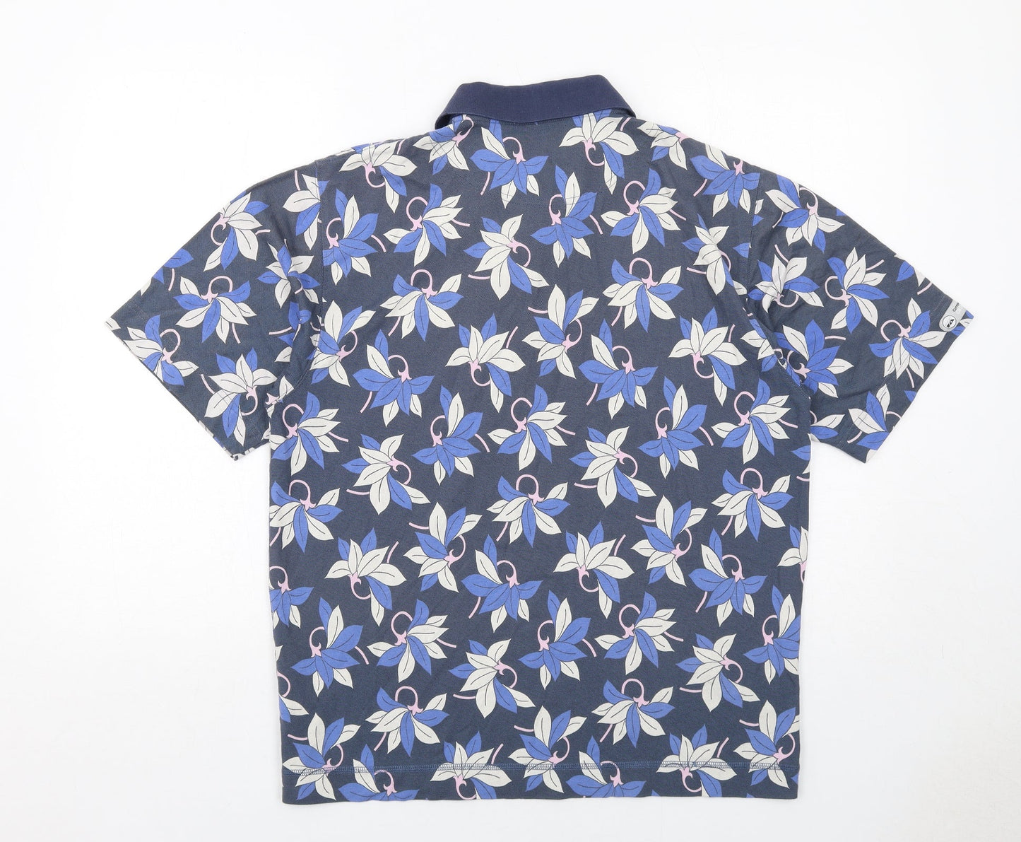 Cutter & Buck Mens Blue Floral Cotton Polo Size S Collared Button