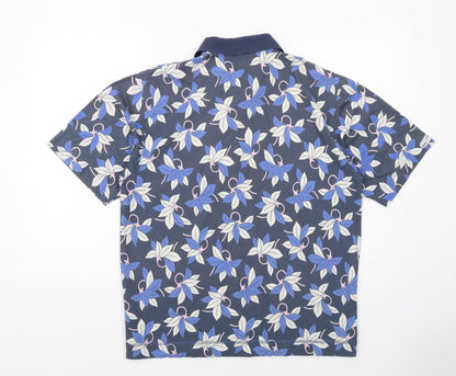 Cutter & Buck Mens Blue Floral Cotton Polo Size S Collared Button