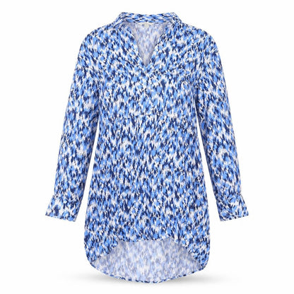 H&M Womens Blue Geometric Viscose Shirt Dress Size S Collared Pullover