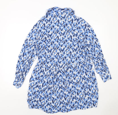 H&M Womens Blue Geometric Viscose Shirt Dress Size S Collared Pullover