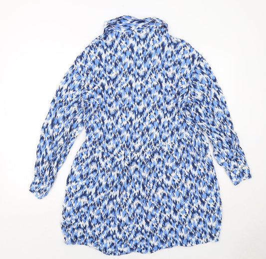 H&M Womens Blue Geometric Viscose Shirt Dress Size S Collared Pullover