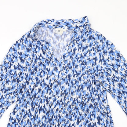 H&M Womens Blue Geometric Viscose Shirt Dress Size S Collared Pullover