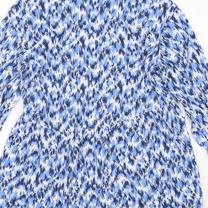 H&M Womens Blue Geometric Viscose Shirt Dress Size S Collared Pullover