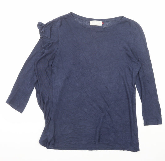 John Lewis Womens Blue Linen Basic T-Shirt Size 8 Round Neck